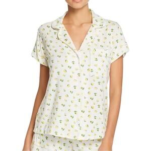 Eberjey Dianna Lemon Print Short Sleeve Button Down Pajama Top MEDIUM